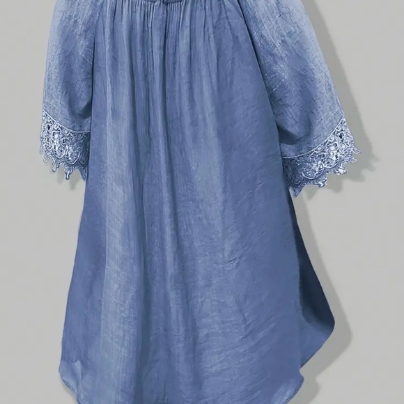 Boho Light Blue Lace Trim Peasant Blouse – Women’s Medium - Picture 2 of 2
